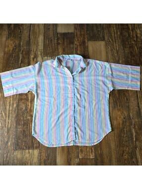 Remo Classics Medium Rainbow Pastel Button Down Women's Tee Shirt